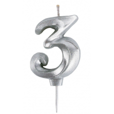 Свеча -цифра "3" витая серебро 5см